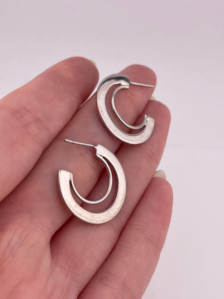 rhodium plated sterling silver partial hoop post earrings