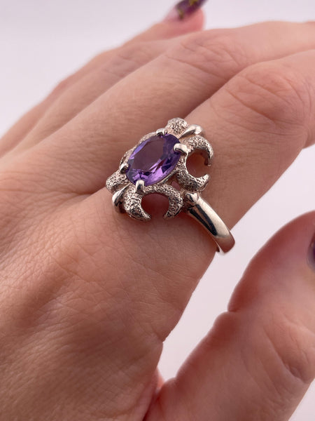 size 10.75 sterling silver Kabana faceted amethyst dot textured cross ring