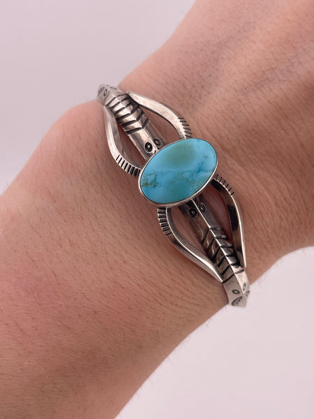 sterling silver 6" stamped carinated turquoise cuff bracelet
