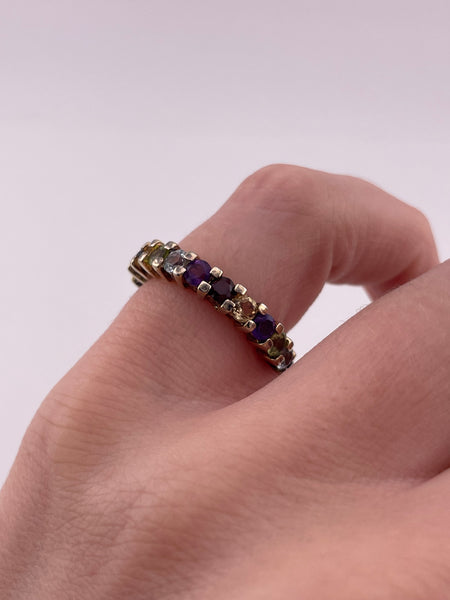 size 6 sterling silver gold plated multi-gemstone band ring