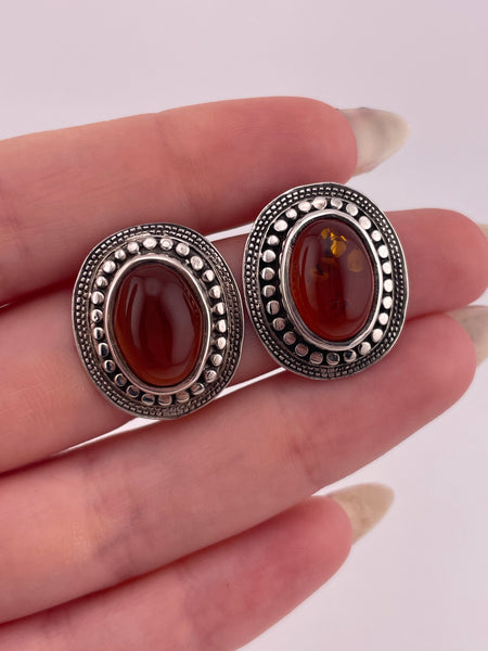 sterling silver oval amber dot design post earrings