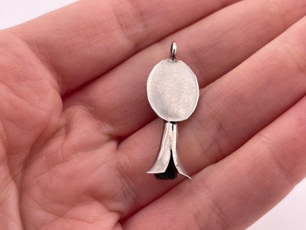 sterling silver coral shadowbox squash blossom pendant