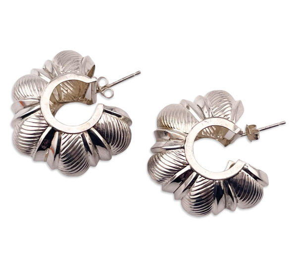 sterling silver chunky 1-1/8" puffy domed lined post hoop earrings