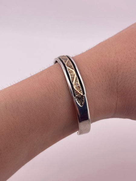 sterling silver & 14k artist signed B Morgan stoneless textured cuff bracelet