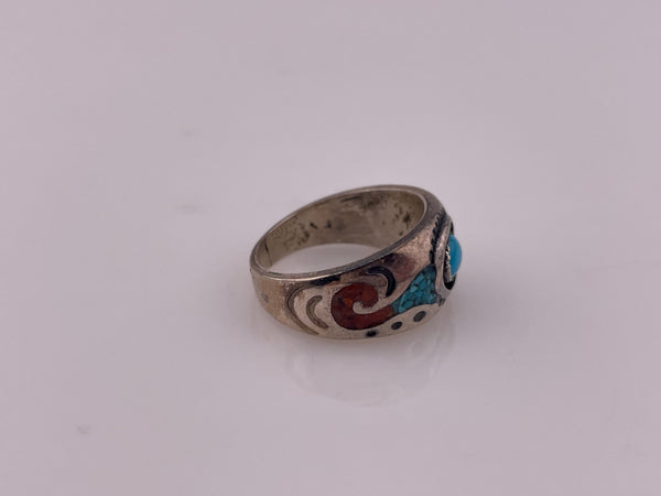 size 6 sterling silver turquoise crushed turquoise coral ring