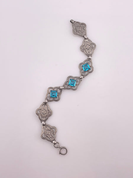 sterling silver 6-3/4" faceted blue glass flower bracelet ***AS IS***