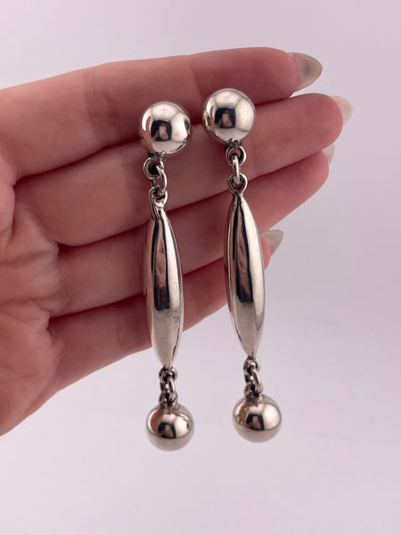 sterling silver 3-1/4" stoneless post dangle earrings