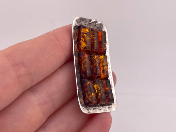 sterling silver rectangle amber pendant