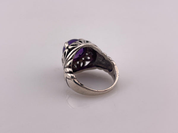 size 6 sterling silver domed amethyst cut-out ring