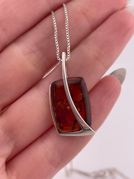 sterling silver amber pendant necklace