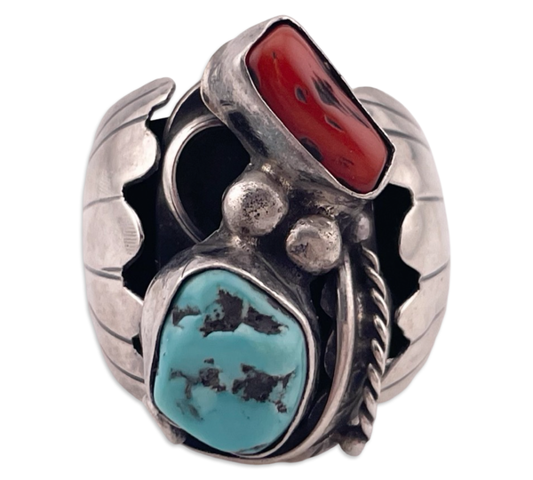 size 11.5 sterling silver turquoise coral ring
