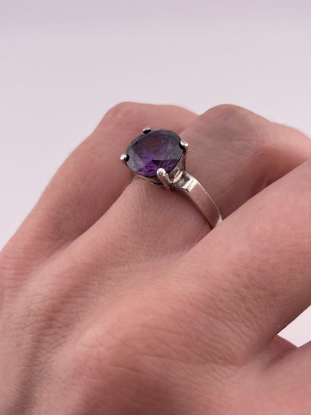 size 6.75 sterling silver faceted purple glass ring