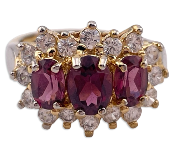 size 7 sterling silver gold plated faceted garnet rhinestone ring ***AS IS***