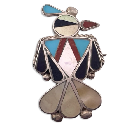 sterling silver multi-stone inlay thunderbird pendant brooch