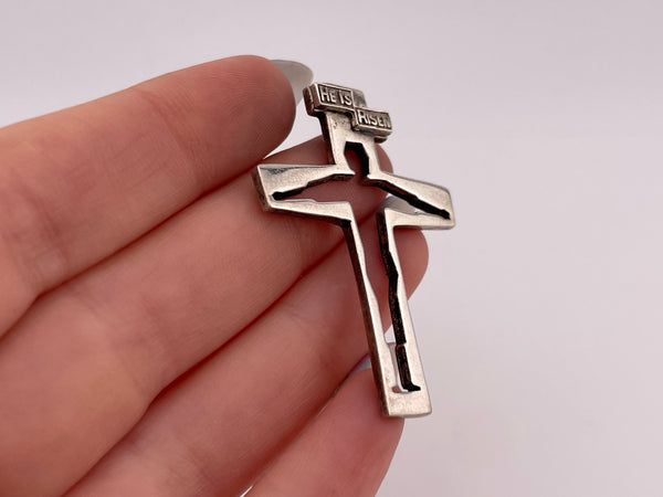 sterling silver religious 'He Is Risen' cut out pendant