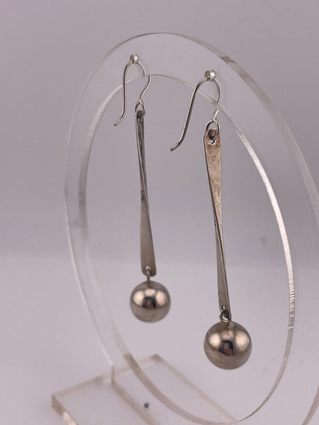 sterling silver hammered bar ball sphere dangle earrings