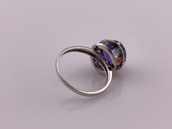 size 10 sterling silver faceted multi-stone ring