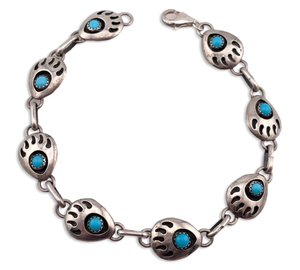 sterling silver 8-1/4" turquoise bear paw link bracelet