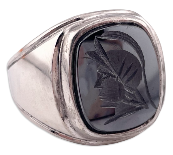 size 9.75 sterling silver knight hematite intaglio ring