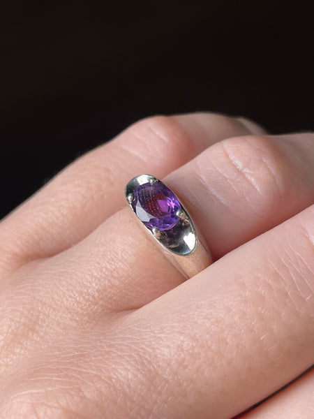size 5.75 sterling silver east west faceted amethyst ring