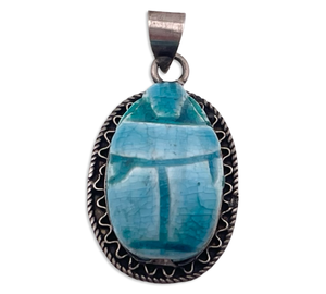 800 silver ceramic scarab pendant