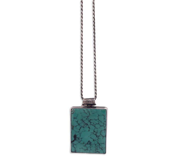 sterling silver 20" rope chain turquoise necklace ***Chipped Stone***