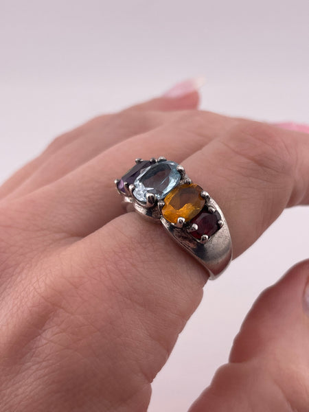 size 7.25 sterling silver faceted multi-gemstone ring