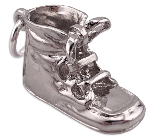 sterling silver rhodium plated baby shoe pendant