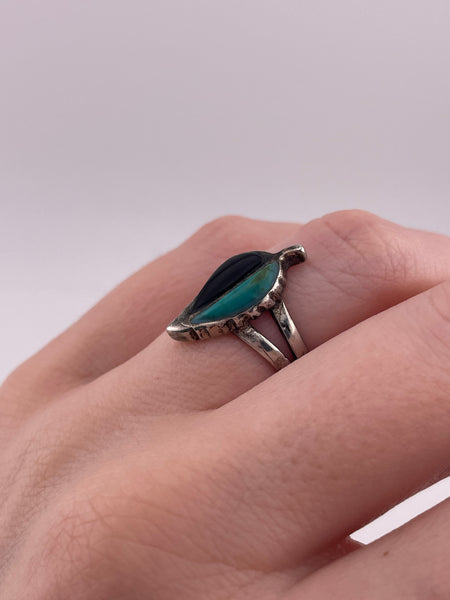 size 6.25 sterling silver turquoise jet leaf ring ***AS IS***