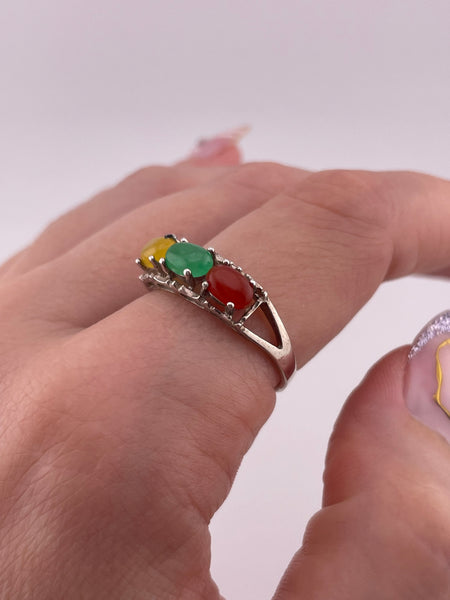 size 9.25 sterling silver Avon multi-color jade ring