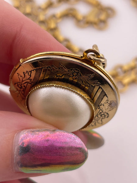 costume 1928 vintage faux pearl locket necklace