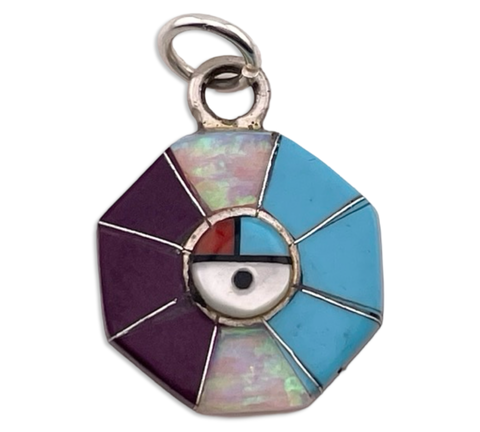 sterling silver sunface multi-stone & lab opal inlay pendant