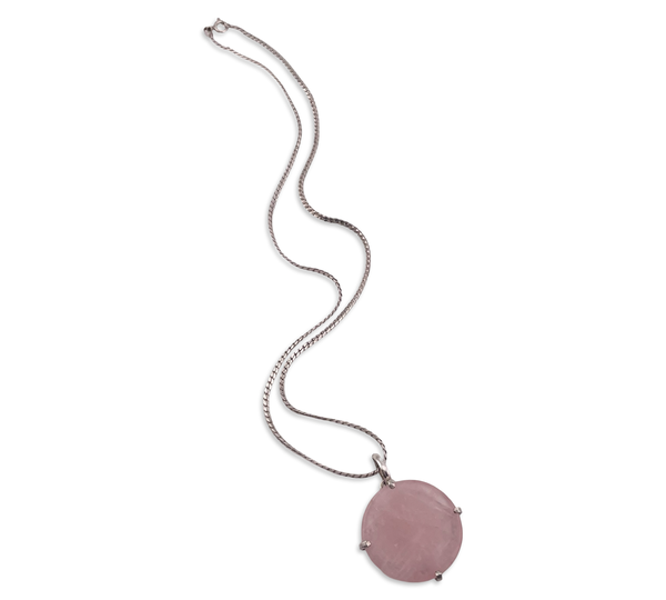 sterling silver 19-1/2" round rose quartz necklace