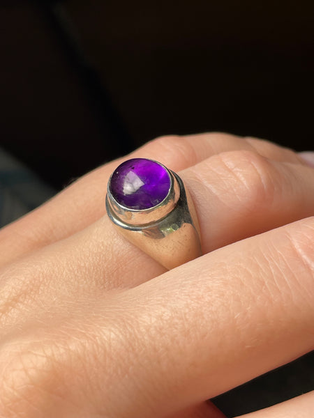 size 6.5 sterling silver chunky heavy amethyst ring