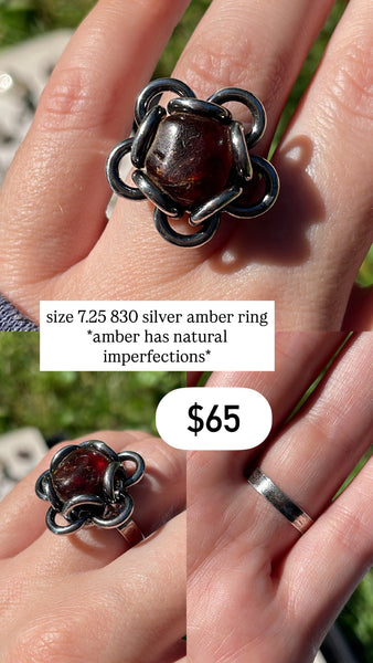 RESERVED PRIVATE LISTING -- 835 silver amber ring A33