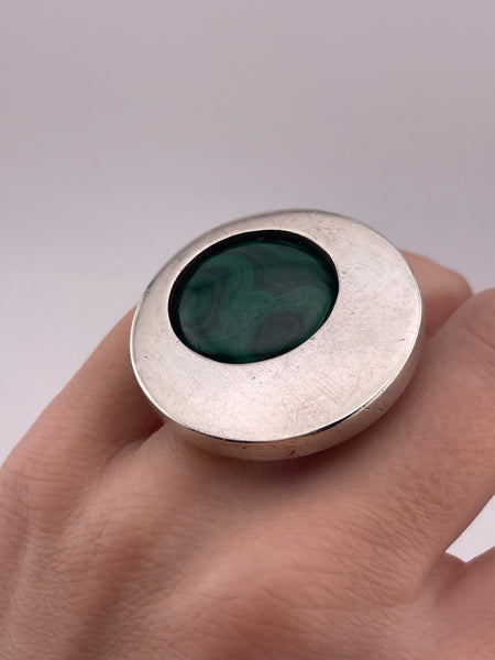size 6.5 sterling silver heavy malachite modernist ring