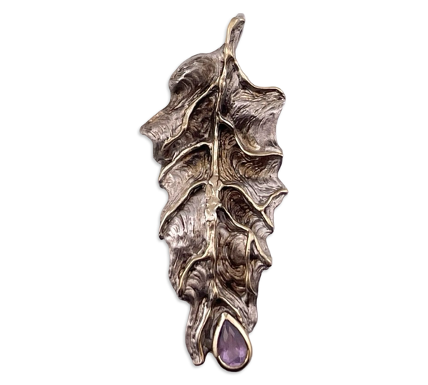 sterling silver gold wash Juvite amethyst leaf pendant
