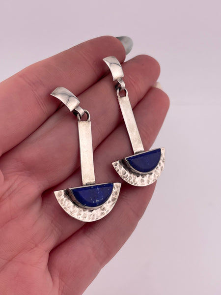 sterling silver hammered lapis post dangle earrings