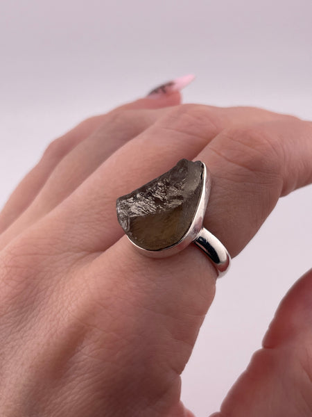 size 8 sterling silver raw smoky quartz ring