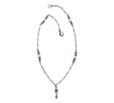 sterling silver 16" amethyst & pearl beaded necklace