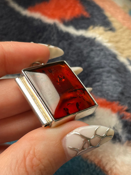 sterling silver shaped amber rectangle pendant