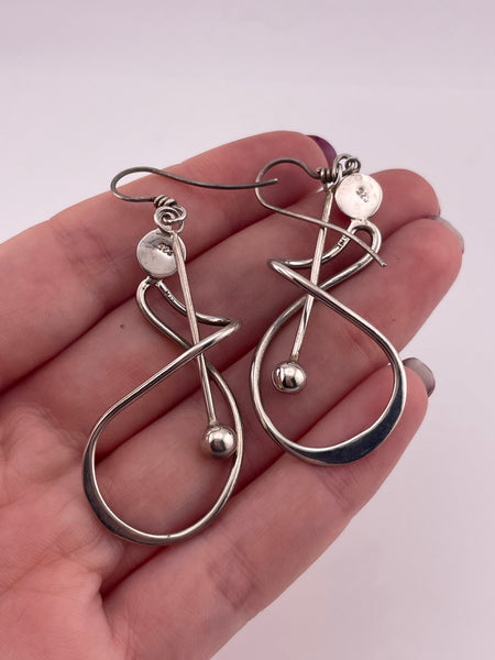 sterling silver stoneless squiggle ball pendulum dangle earrings