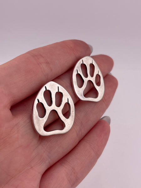 sterling silver paw print cut-out post earrings