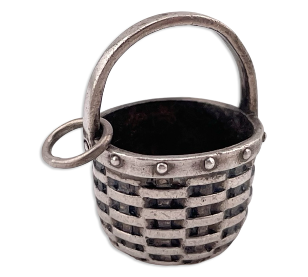 sterling silver 3D wicker basket pendant