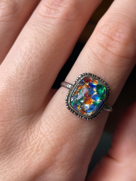 size 8.75 sterling silver foil glass ring