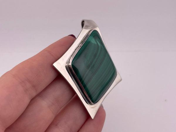 sterling silver large 2-3/8" malachite artisan pendant