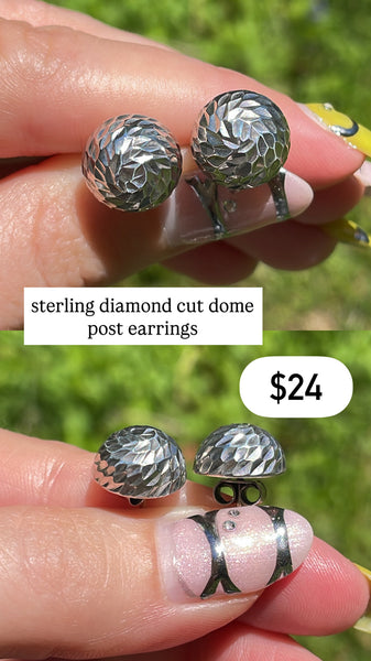 RESERVED PRIVATE LISTING -- sterling silver diamond cut dome earrings B35