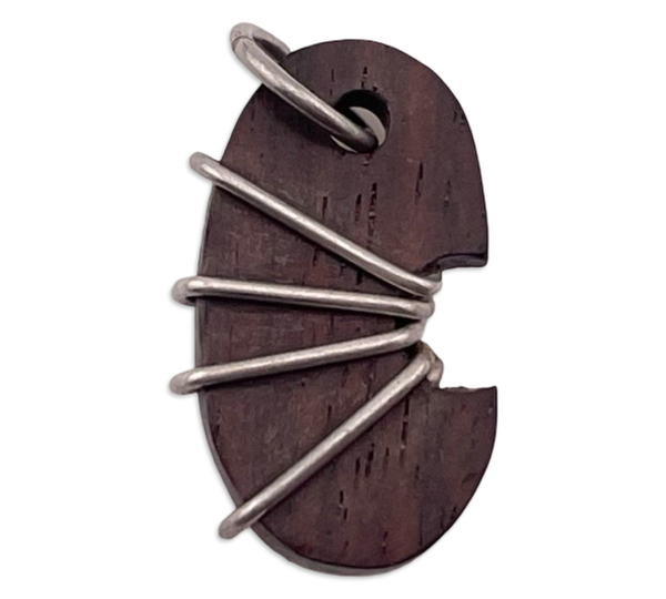 sterling silver wrapped wood pendant