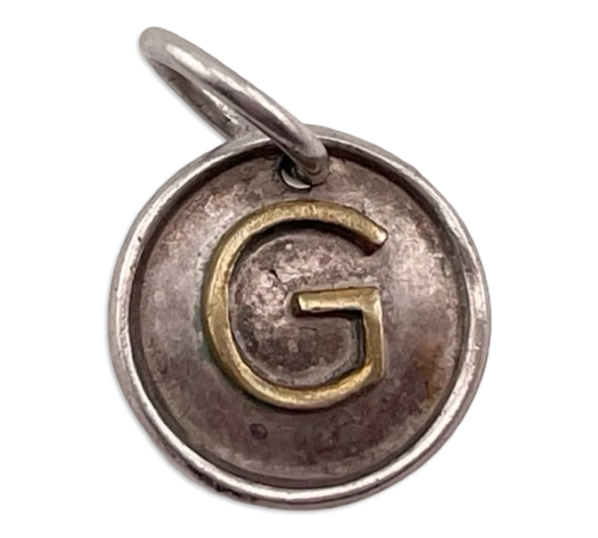 sterling silver & brass 'G' initial letter pendant