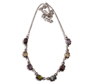 sterling silver 16-1/4" - 18" faceted multi-stone necklace